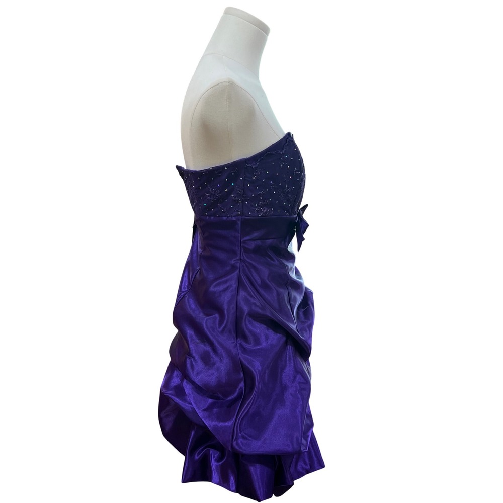 Vintage Jessica McClintock Purple Satin Bubble Dress Gunne Sax Sequin Size 1 - Picture 6 of 11